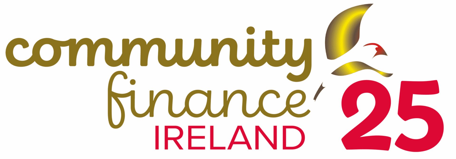 Community Finance Ireland white harp on dark green background