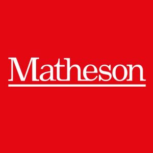 Matheson underlined and in white font. Celebrating 200 years in white font. Red background.