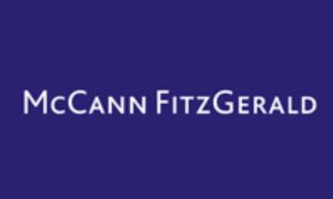 McCann Fitzgerald in white print font and a purple background