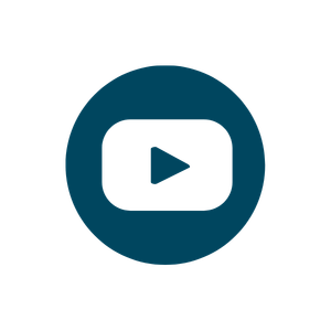 Youtube icon in dark blue. White rectangle with a blue play icon all inside a blue circle